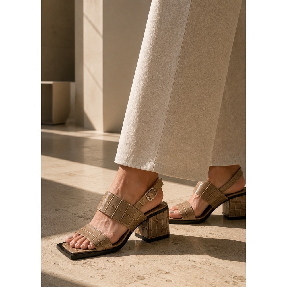 Jil Sander 10‎ Croc Embossed Leather Square Toe Block Heel Sandals EU 40 Italy